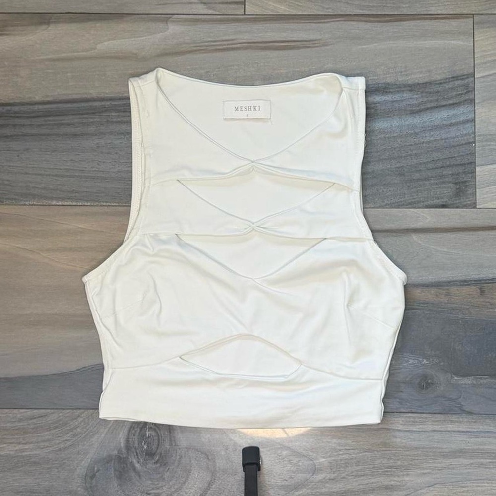 Meshki White Cut Out Crop Tank Top